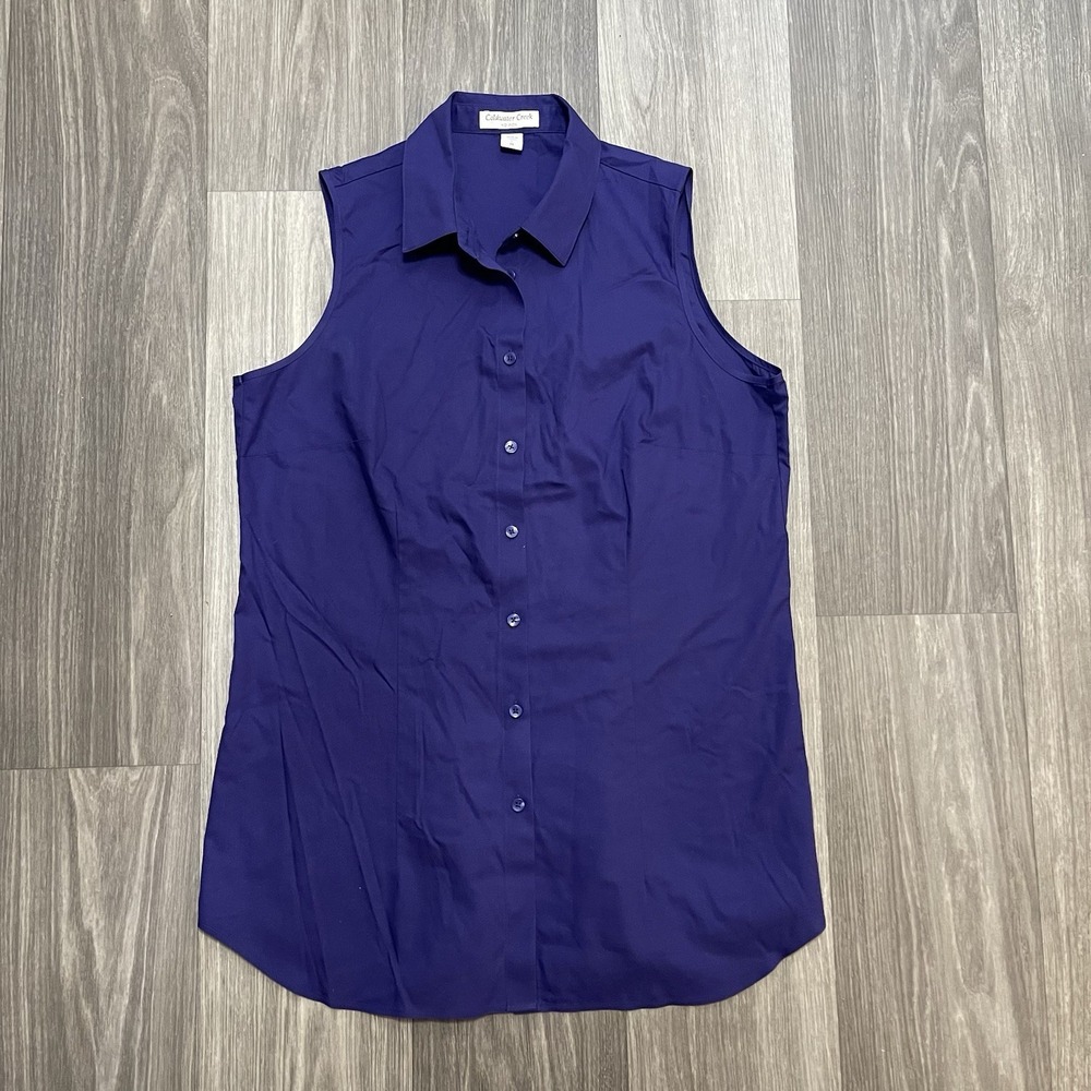 Coldwater Creek No Iron Women's 14 Purple Sleeveless Button Front Shirt Blouse